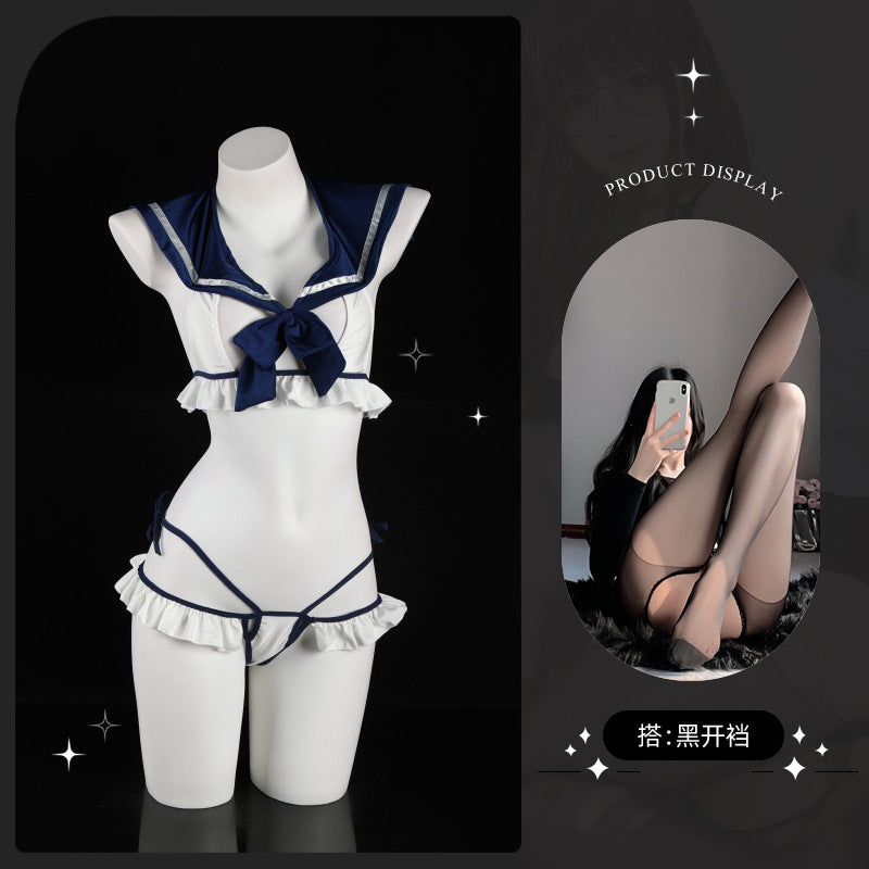 LS Sexy Lingerie Pure Desire Student Outfit Sexy Hollow Bow Backless Couple Flirting Uniform 9243