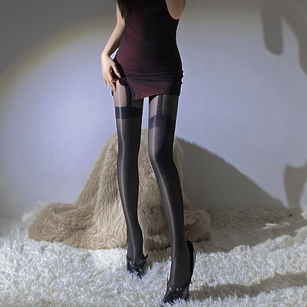 LS Sexy Stockings Hand-Torn Stockings Sexy Pure Desire Temptation Curry Silk Suspender Stockings Popular Model 1191