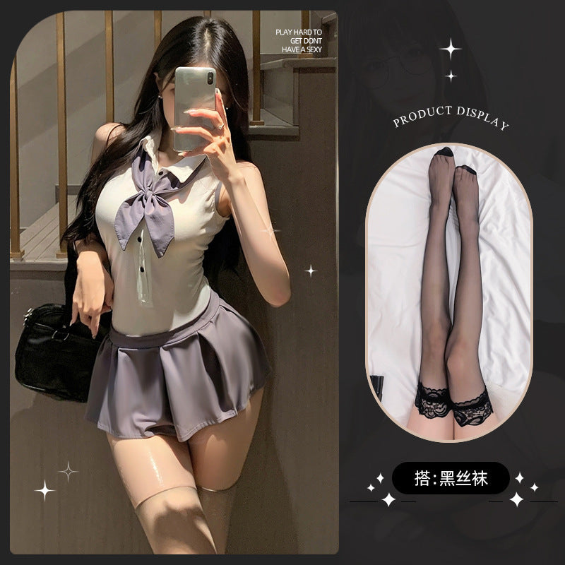 LS Sexy Lingerie Sexy Preppy Style No-Take-Off Jumpsuit Cosplay Pure Desire Jk Uniform Pajamas for Women
