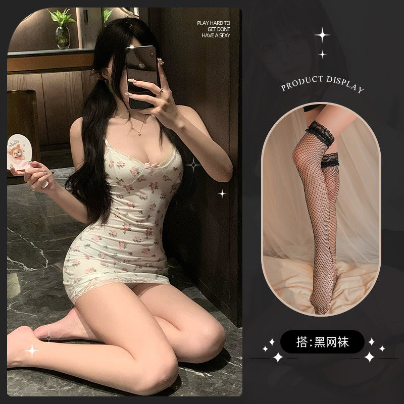 LS Sexy Underwear Products Sexy Uniform Temptation Pajamas Pure Desire Small Chest Large Floral Lace Sling