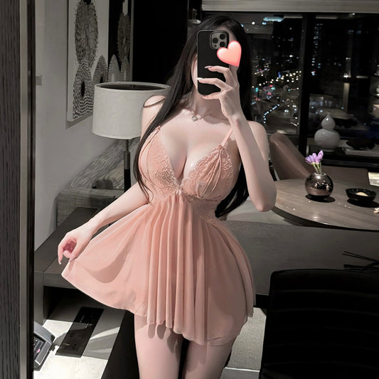 LS Sexy Lingerie Sexy Lace Temptation Nightgown Hot Transparent Open Pajamas No-Take-Off Pajamas 8327