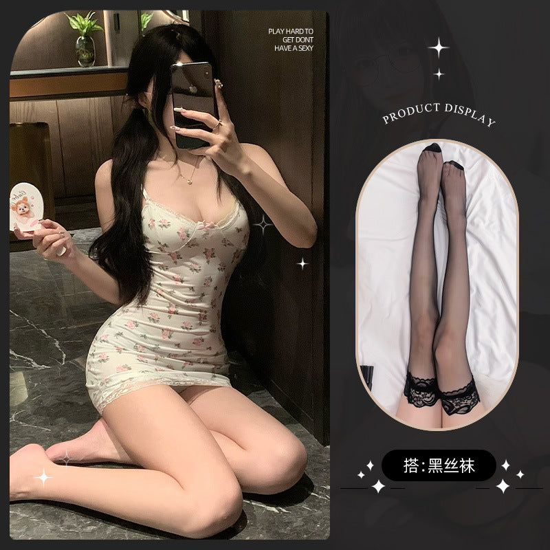 LS Sexy Underwear Products Sexy Uniform Temptation Pajamas Pure Desire Small Chest Large Floral Lace Sling