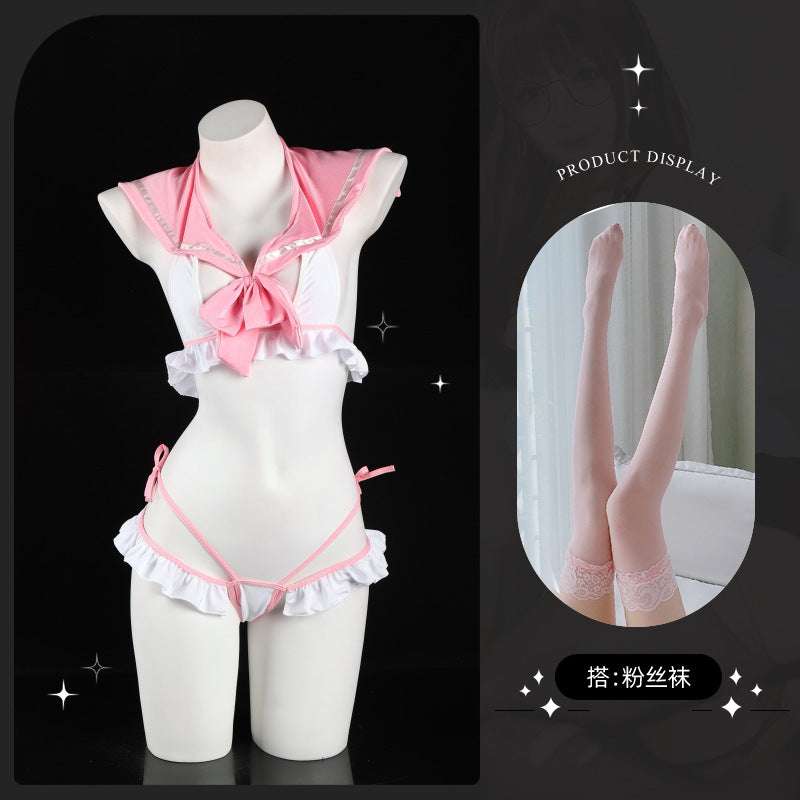 LS Sexy Lingerie Pure Desire Student Outfit Sexy Hollow Bow Backless Couple Flirting Uniform 9243