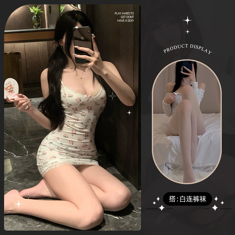 LS Sexy Underwear Products Sexy Uniform Temptation Pajamas Pure Desire Small Chest Large Floral Lace Sling