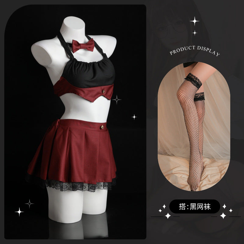 LS Sexy Lingerie Sexy Halter Jk Student Pleated Skirt Uniform Suit Cosplay Cute 8215