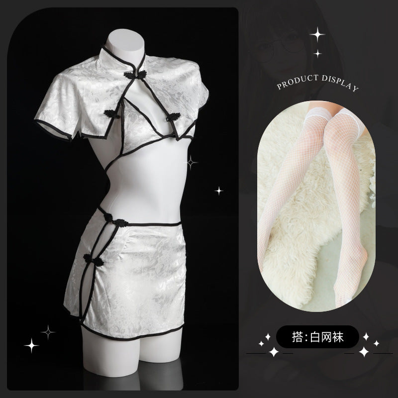 LS Sexy Lingerie Retro Jacquard Button Slit Cheongsam Style High-Slit Sexy Vintage Uniform 8202