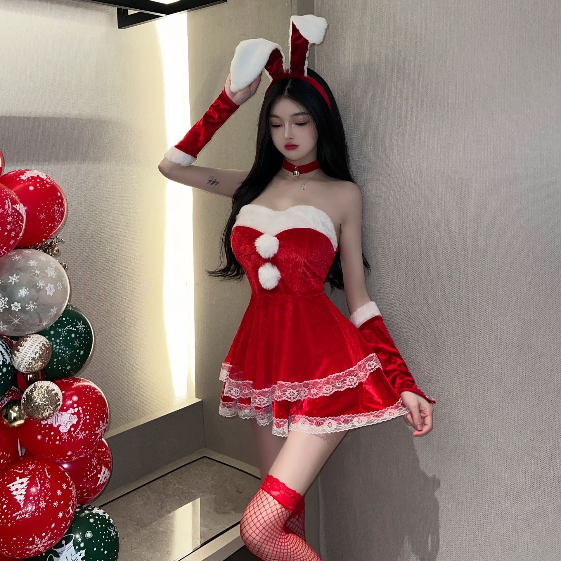 Rainy Night Fancy New Style Sexy Underwear Velvet Strapless Passion Sexy Dress Christmas Uniform Bunny Suit