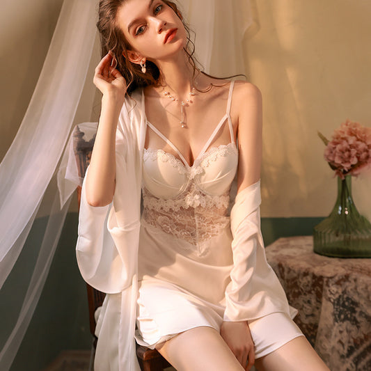 3019 [Ying Processing Customization] can be worn outside pure sling pajamas satin home clothes sexy luxury nightgown