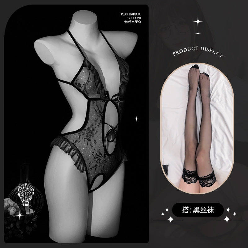 LS Sexy Lingerie Lace Open-Chest Open-Crotch Tight Lace Bunny Girl Qqny Sexy Lingerie 8982