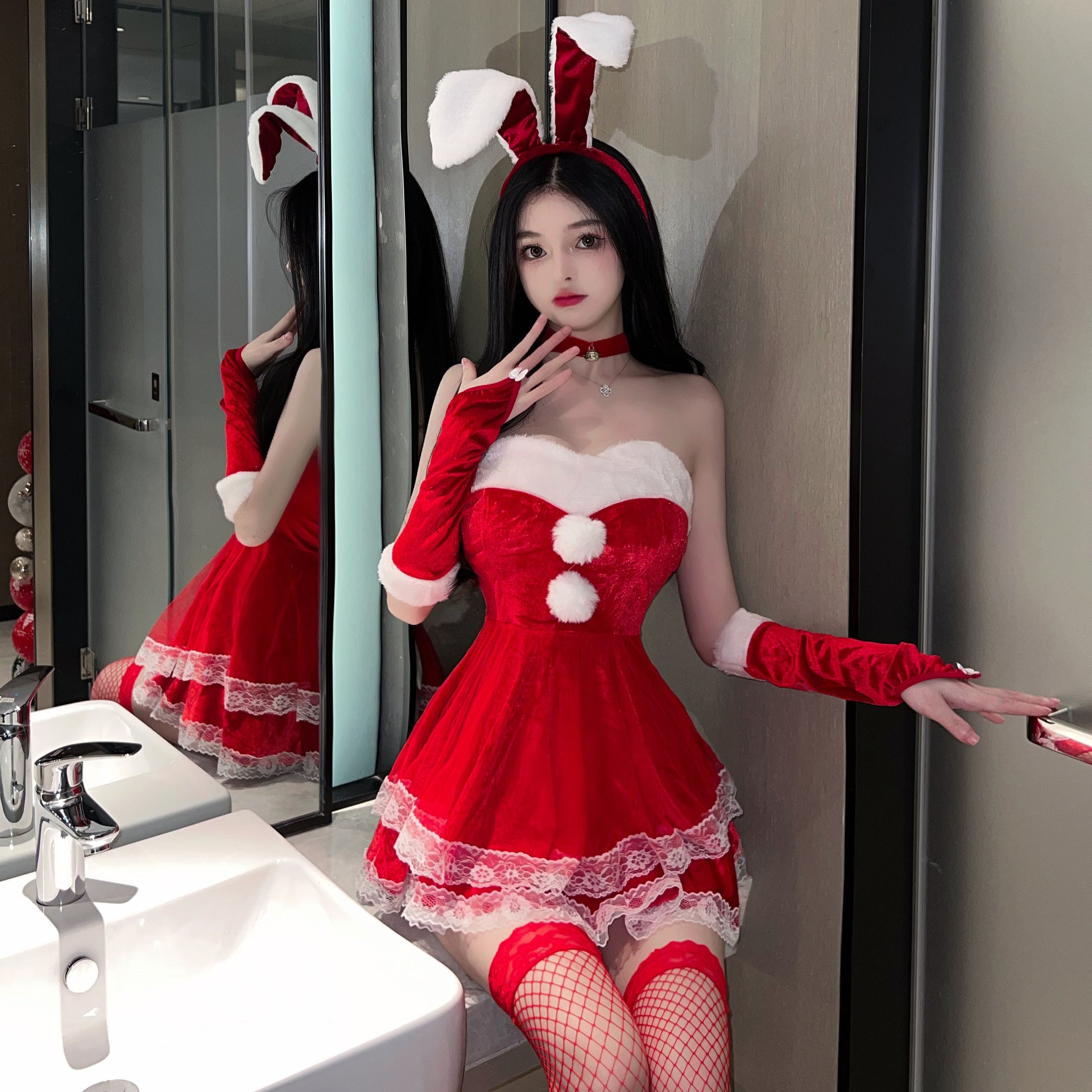 Rainy Night Fancy New Style Sexy Underwear Velvet Strapless Passion Sexy Dress Christmas Uniform Bunny Suit