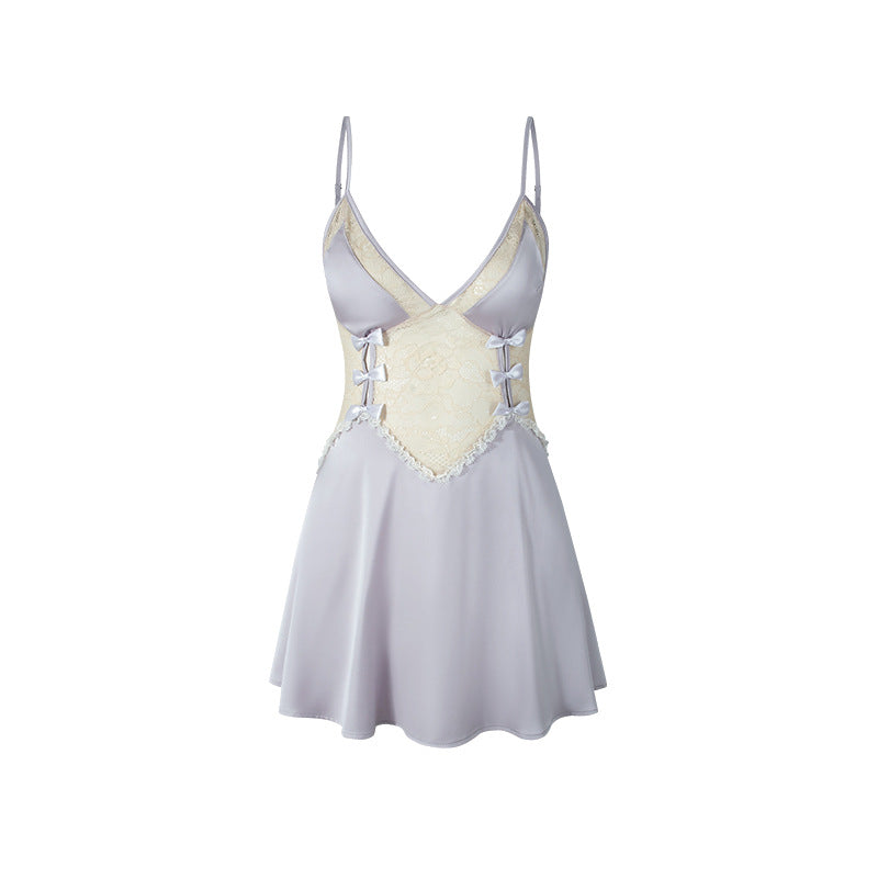 3054 Ying Sexy Pure Desire Lace Backless Strap Skirt Hollow Temptation with Breasts Cotton Bow Mesh Home Clothes