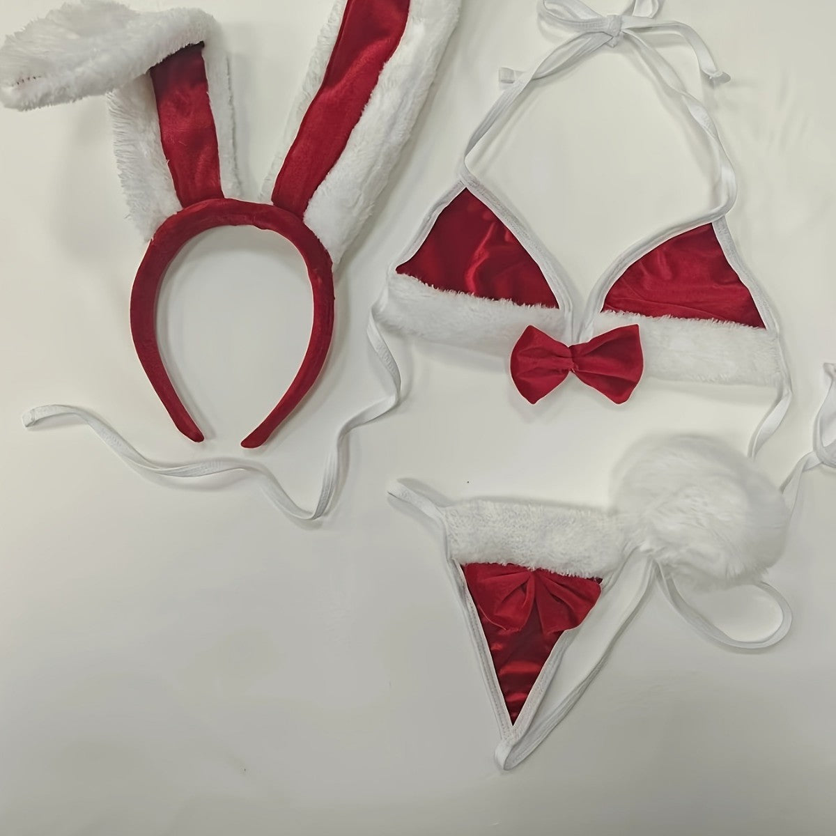 Cross-Border Rabbit Ears Headband, Bow Tie, Bunny Girl Three-Piece Set, Halloween Plush Headwear, Hair Accessories, Sexy Underwear