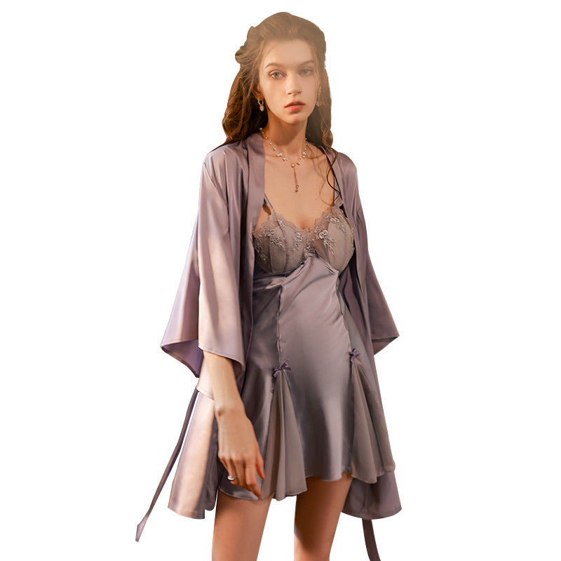 3051 Ying plus size summer ice silk lace nightdress strap sexy pajamas women's summer pure desire style with chest pad