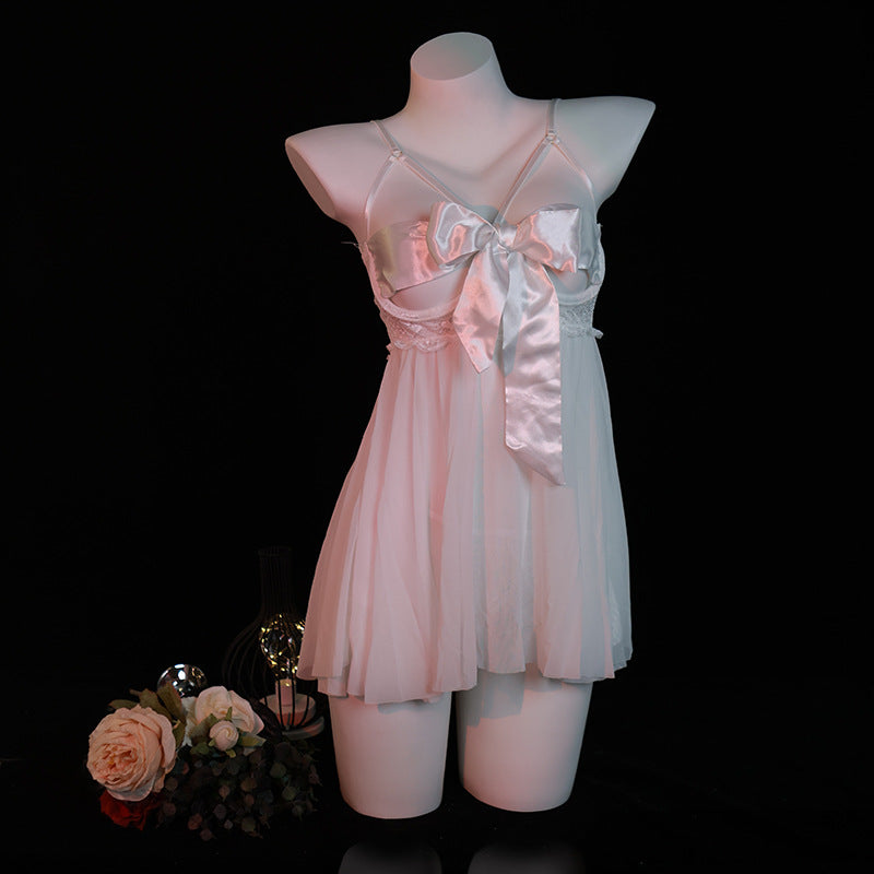 LS Pure Desire Sexy Lingerie Sexy See-Through Temptation No-Remove Hot Passion Bow Small Breast Pajamas