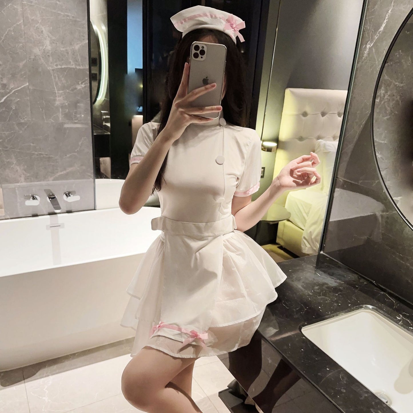 Sweet Nurse Uniform COS Sexy Lingerie Sexy Ponte Veil Dress Halloween Pure Desire Gown Female Character suit