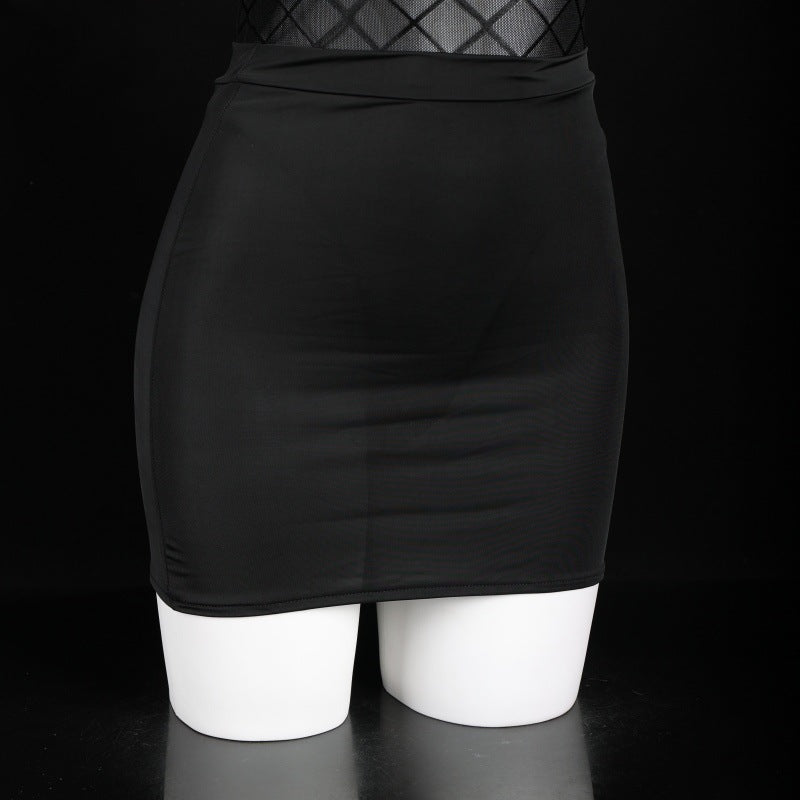 LS Sexy Lingerie Sexy Pure Desire See-Through Mesh Jumpsuit Hip-Covering Short Skirt Secretary Suit 8073