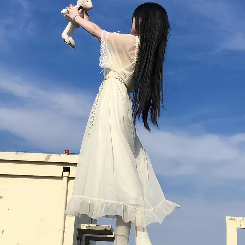 Sexy Pajamas for Women Summer Lace Mesh Underwear Private Sling Nightgown Internet Celebrity Bow Sexy Home Clothes Wholesale