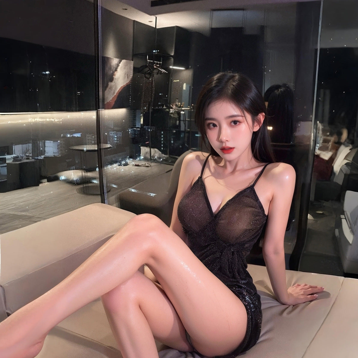 LS Couple Fun Underwear See-Through Sexy Lace-Up Silver Silk Hip Skirt Sexy Underwear Suspender Skirt 9273
