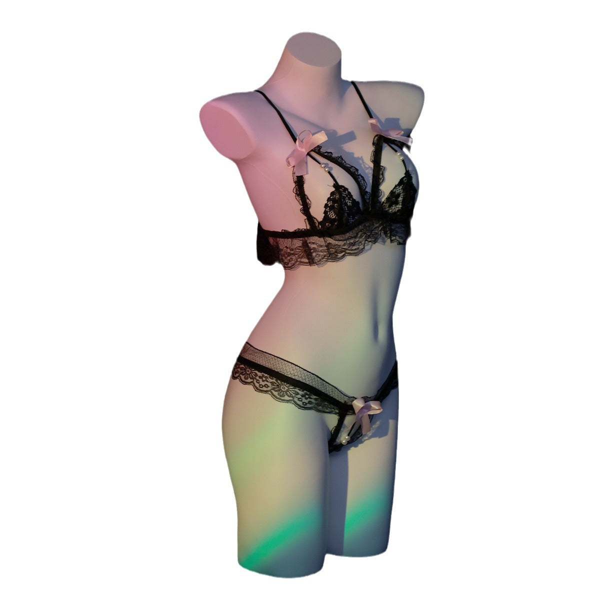 LS Sexy Sexy Underwear Three-Point Lace Panties Sexy Small Breast Charming Pearl Open Bikini