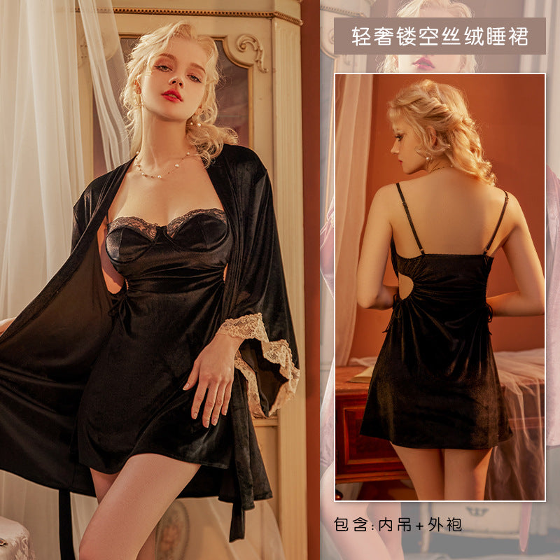 3053 velvet Ying TikTok same sexy lace pure desire strap nightdress hollow strap pajamas for women Wholesale