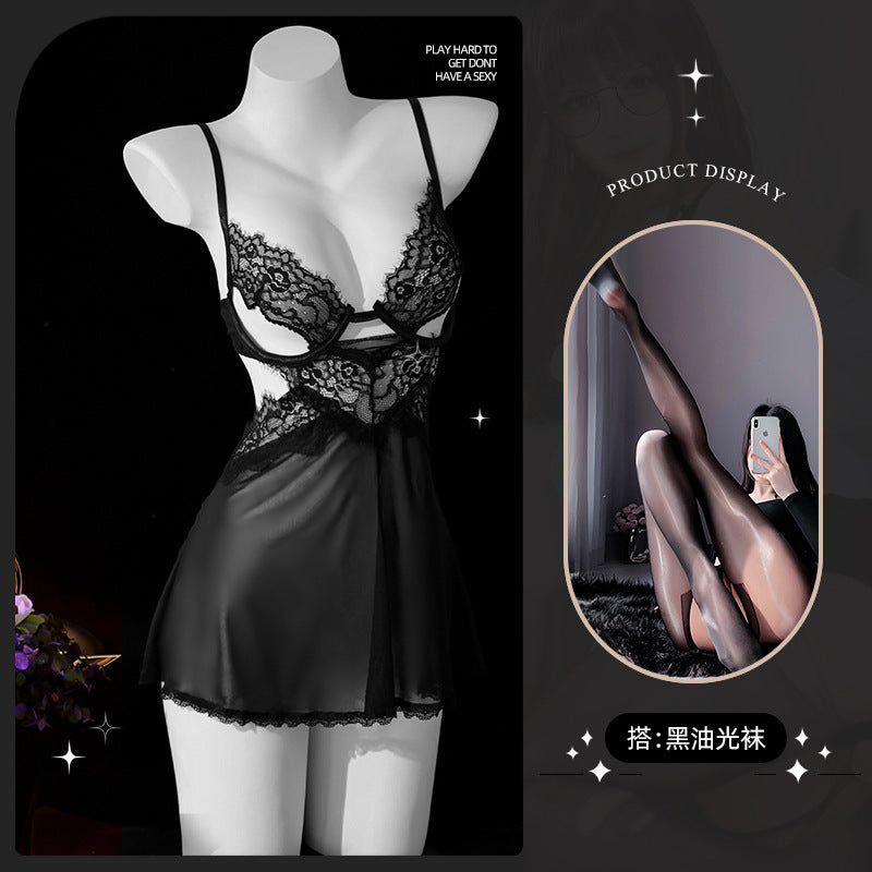 LS Sexy Underwear Sexy Sling Lace Tempting Nightdress Hot Perspective Uniform Attractive Pajamas 8619