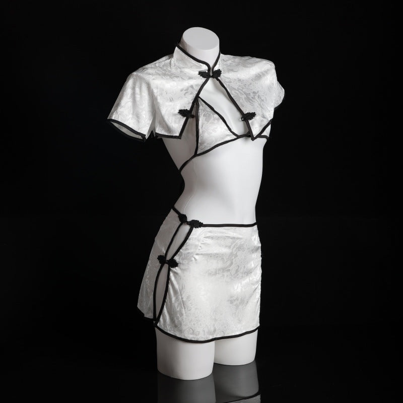 LS Sexy Lingerie Retro Jacquard Button Slit Cheongsam Style High-Slit Sexy Vintage Uniform 8202