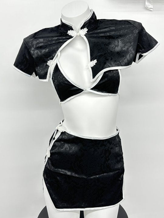 LS Sexy Lingerie Retro Jacquard Button Slit Cheongsam Style High-Slit Sexy Vintage Uniform 8202