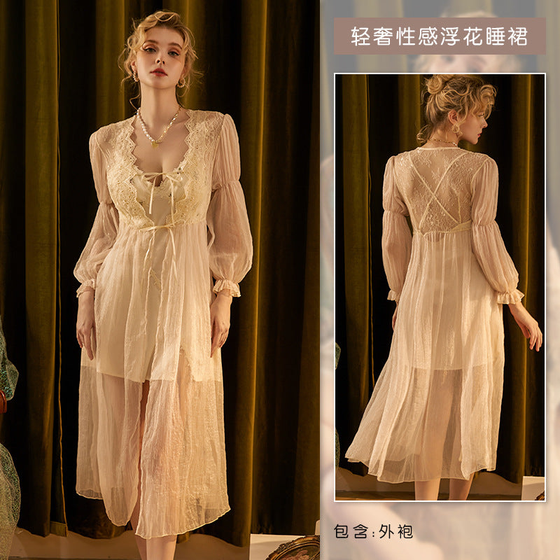 3066 Ying sexy pajamas French fairy floral nightdress with chest pad pure desire temptation home wear suit generation hair