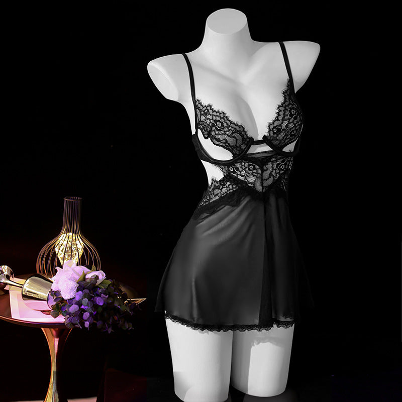 LS Sexy Underwear Sexy Sling Lace Tempting Nightdress Hot Perspective Uniform Attractive Pajamas 8619