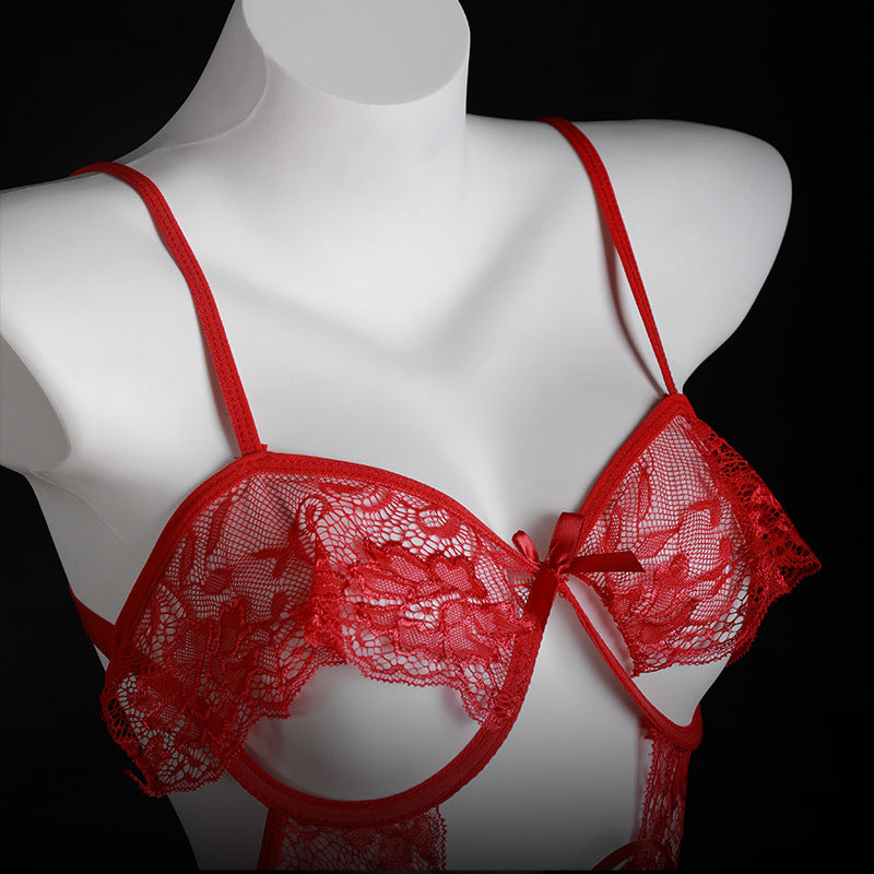 LS Sexy Underwear Sexy Uniform Pajamas Pure Desire Small Chest Shown Large Lace Open Chest 8321