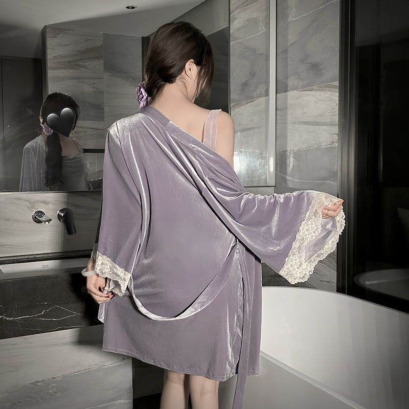 Ying New Style Celebrity Nightgown with Neck and Elegant High-grade off-shoulder dress Slimming Ruffled Short Skirt Home Clothes