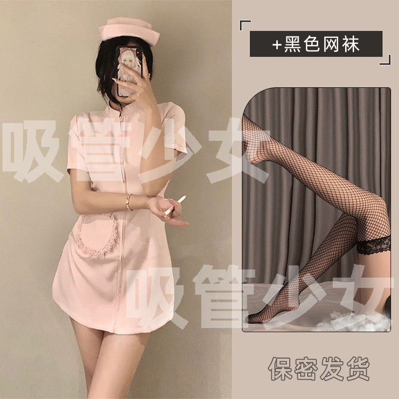 Straw Girl Sexy Lingerie Nurse Sexy Nurse Skirt Zipper Miniskirt Halloween Cosplay 1172