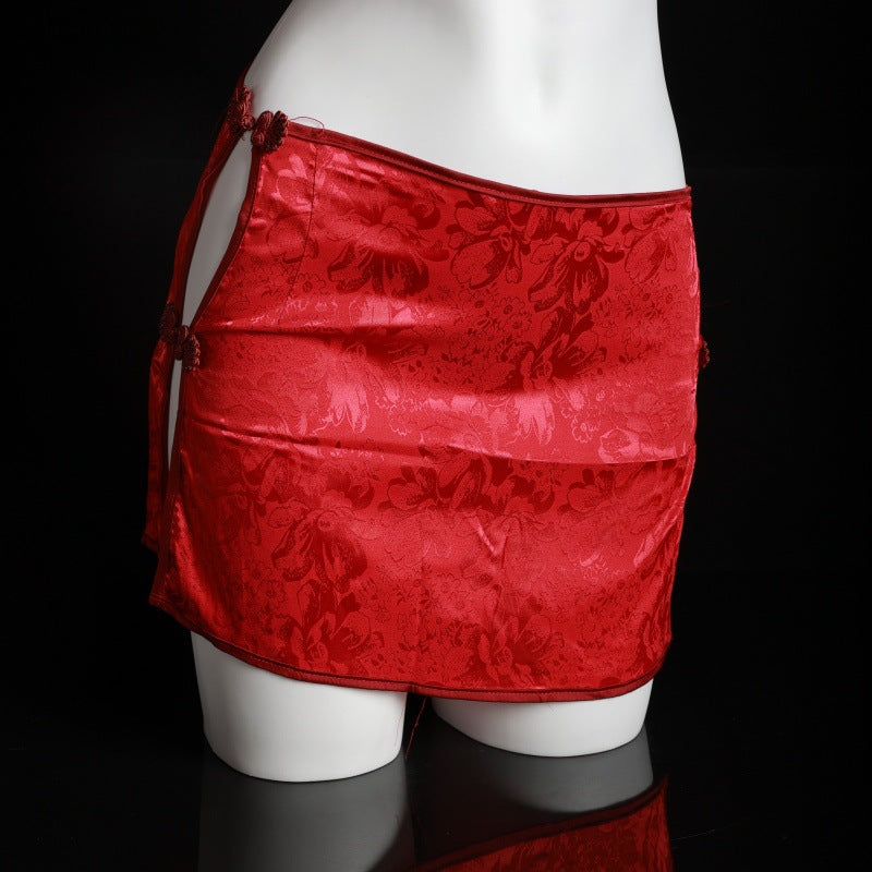 LS Sexy Lingerie Retro Jacquard Button Slit Cheongsam Style High-Slit Sexy Vintage Uniform 8202