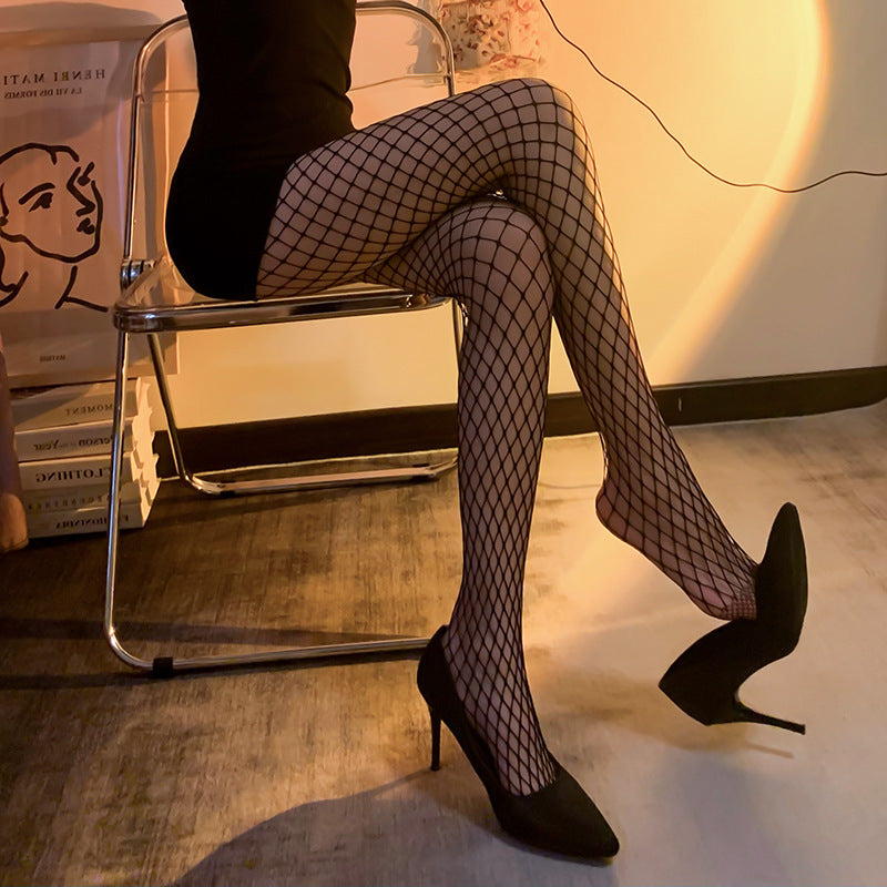 LS Fishnet Stockings Black Silk Hollow Sexy European and American Mesh Black Stockings Spring and Summer Internet Celebrity Pantyhose 1016