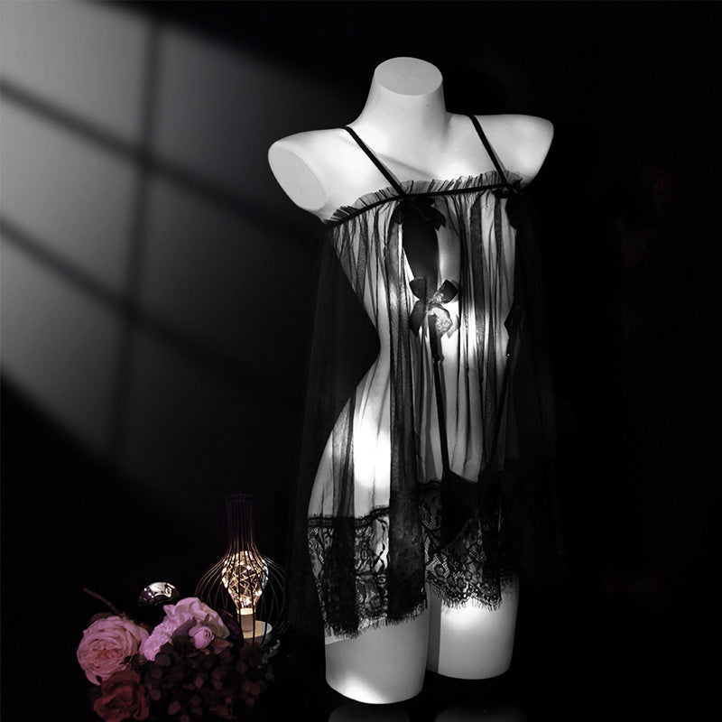 LS Sexy Underwear Women Ice Silk Sexy Pajamas Glamour Mesh Women Sexy Lace Nightgown 9153