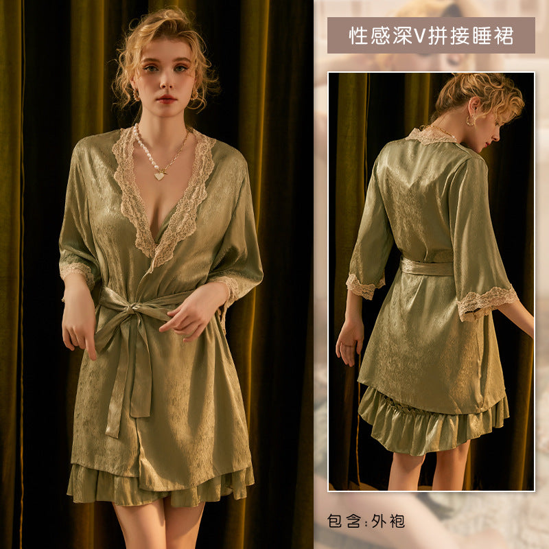 3067 Ying Sexy Pajamas Women's Summer Light Luxury Ice Silk Home Clothes with Chest Pad Sling Nightgown Pure Desire Set