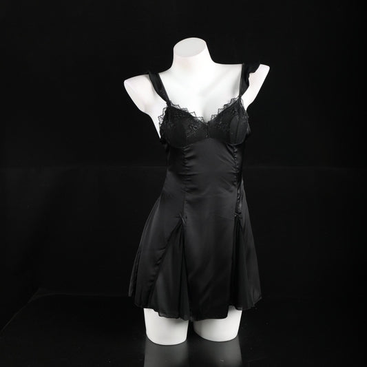 LS Sexy Pajamas Satin Nightdress Home Wear Sexy Strap Nightdress Lace Patchwork Pajamas for Women 8910