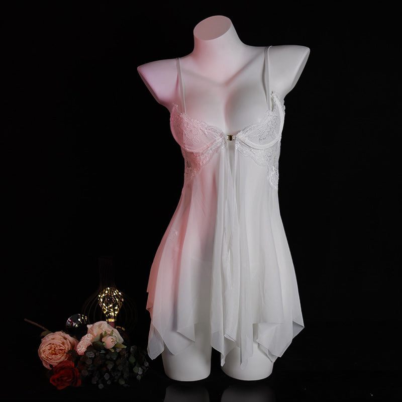 LS Sexy Lingerie Sexy Lace Temptation Nightgown Hot Transparent Open Nightgown No-Take-Off Nightgown 8021