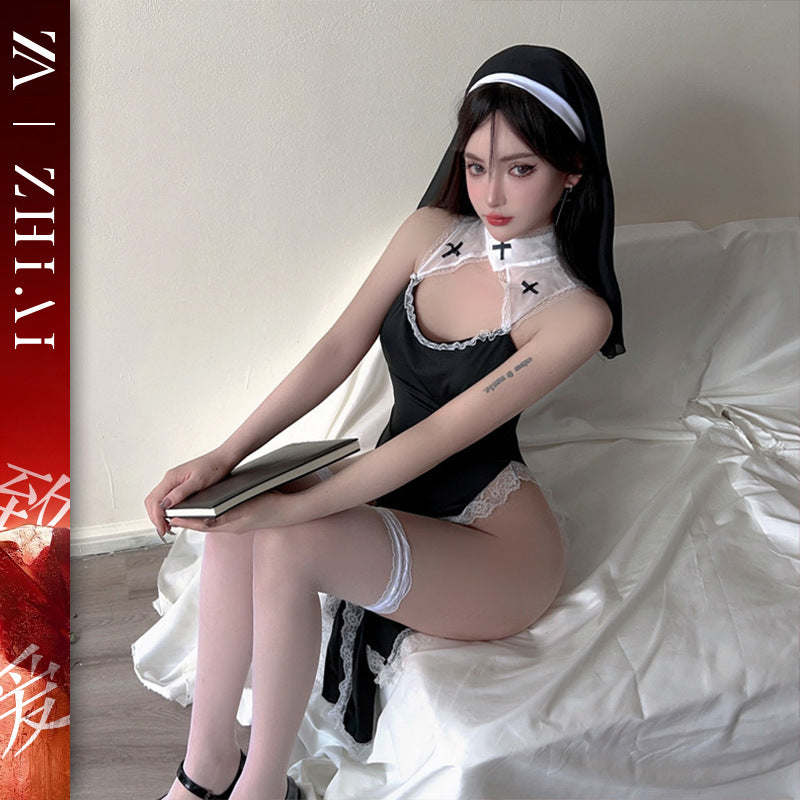 Sexy Lingerie, Abstinence Nun Costume, Sexy Role Play, Dark Halloween Plus Size Uniform, No Need to Take Off Suit