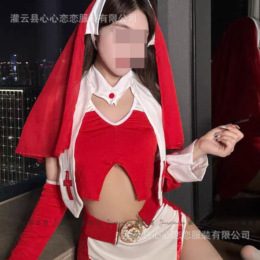 Sexy lingerie punishes nuns Halloween role-playing cos suit uniform temptation pure desire to avoid taking off the little nurse