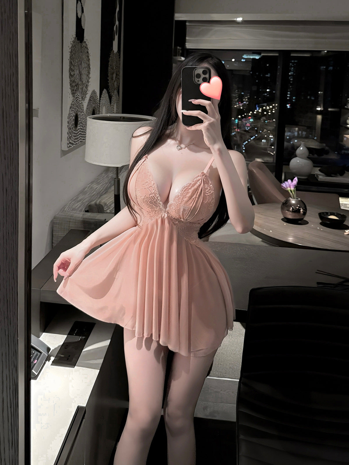 LS Sexy Lingerie Sexy Lace Temptation Nightgown Hot Transparent Open Pajamas No-Take-Off Pajamas 8327
