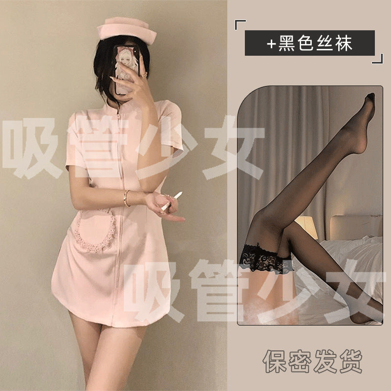 Straw Girl Sexy Lingerie Nurse Sexy Nurse Skirt Zipper Miniskirt Halloween Cosplay 1172