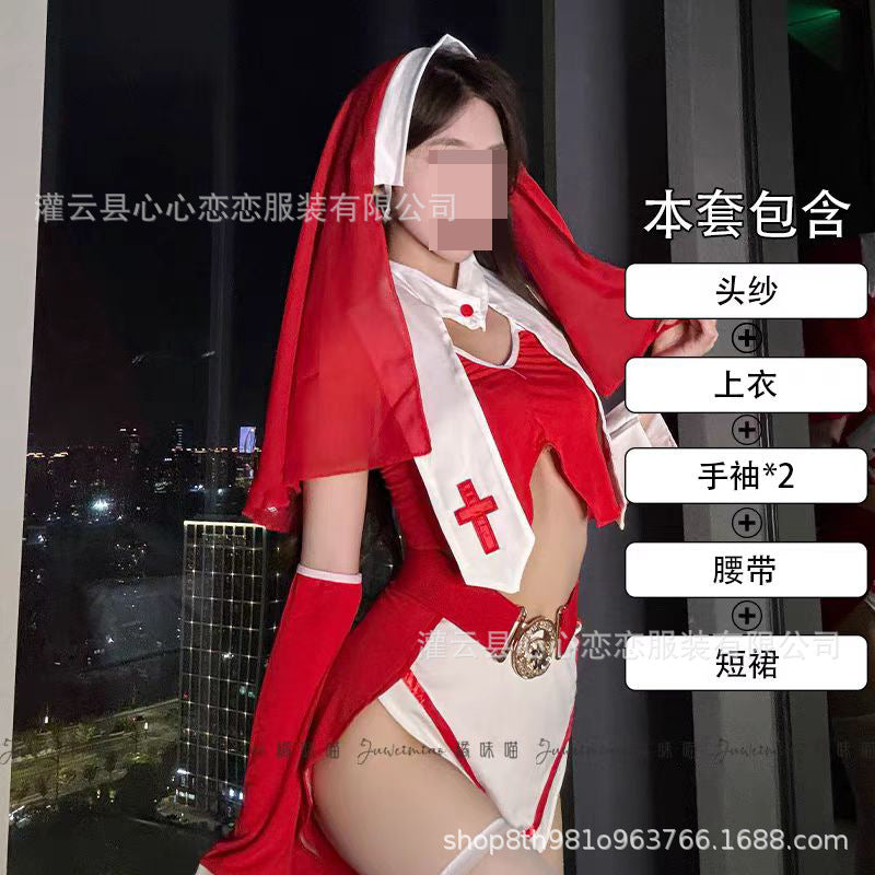 Sexy lingerie punishes nuns Halloween role-playing cos suit uniform temptation pure desire to avoid taking off the little nurse