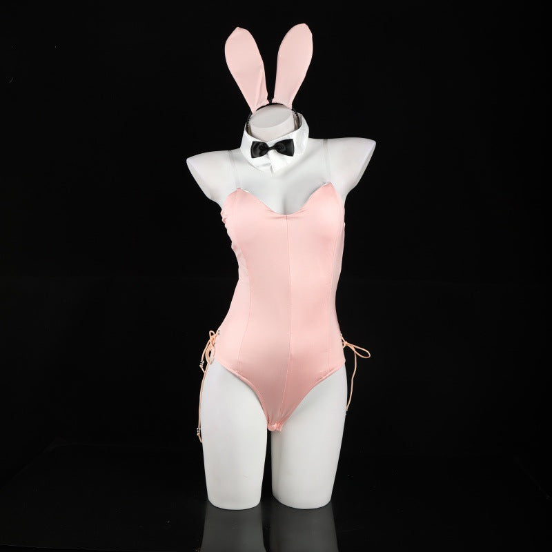LS Sexy Lingerie Sexy Bunny Girl Double-layer Hidden Button Open Crotch Bodysuit Cute Set Maid Set
