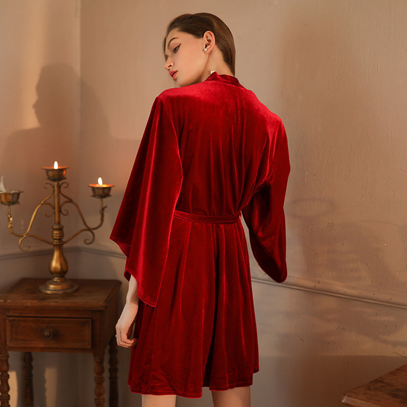 Ying Sexy Velvet Pajamas Multicolor Sling Nightdress Bathrobe Set Pure Low Chest Deep V Sexy Pajamas Wholesale
