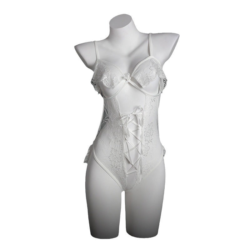 LS Sexy Underwear Sexy Uniform Pajamas Pure Desire Small Chest Shown Large Lace Open Chest 8321