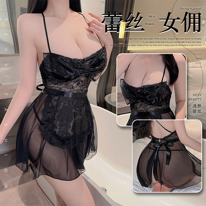 Ying's New Perspective Lace Maid Uniform Tempting Passion No-take-off Suit Sexy Underwear Mesh Sexy Pajamas