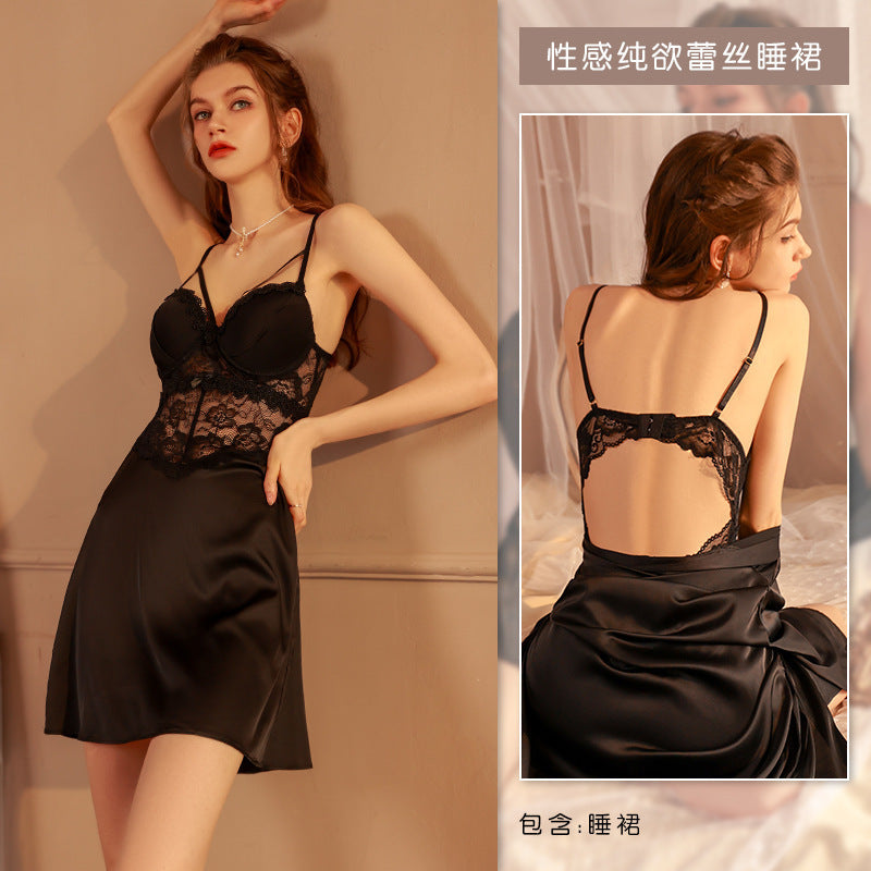 3019 [Ying Processing Customization] can be worn outside pure sling pajamas satin home clothes sexy luxury nightgown