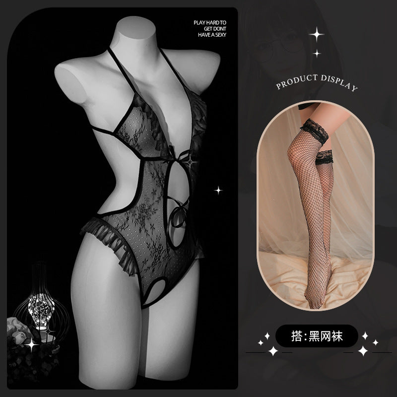 LS Sexy Lingerie Lace Open-Chest Open-Crotch Tight Lace Bunny Girl Qqny Sexy Lingerie 8982