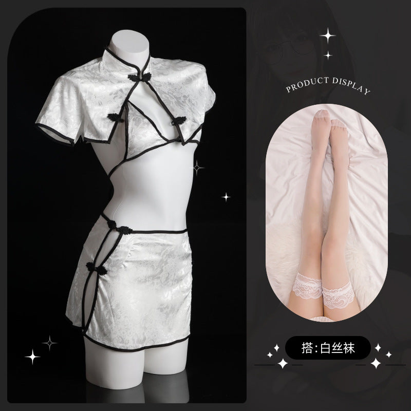 LS Sexy Lingerie Retro Jacquard Button Slit Cheongsam Style High-Slit Sexy Vintage Uniform 8202